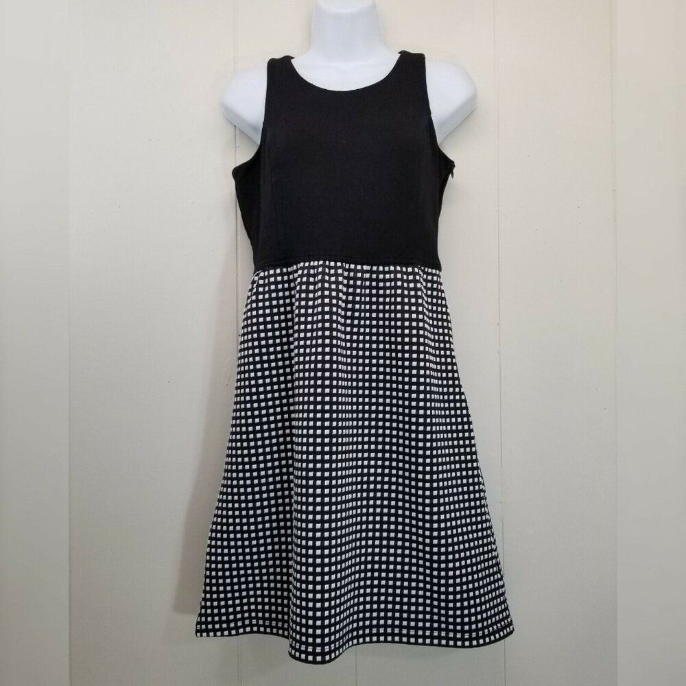 Anthro Tabitha 2 Dress Black‎ White Check Sleeveless Fit Flare Skater A Line